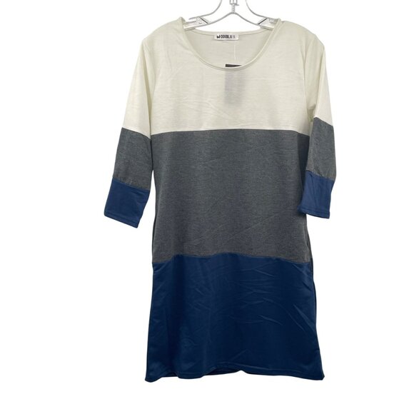 DOUBLJU Womens Colorblock Shift Dress 3/4 Sleeve Pockets Size Small New - Picture 1 of 9